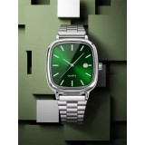 Orologio Uomo Cassa a Cuscino - Orologio al Quarzo Verde Sunburst in Acciaio