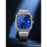 Men's Vintage Cushion Case Watch - Sunburst Green Dial Stainless Steel Quartz Watch