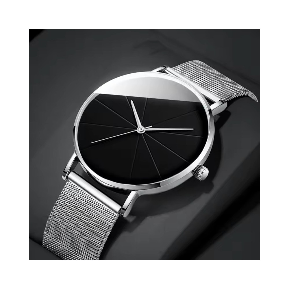 Minimalist Rose Gold Mesh Watch - Unisex Geometric Black Dial Quartz Watch