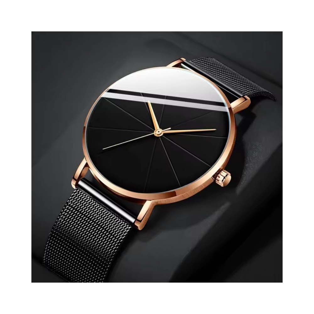 Orologio Minimalista Oro Rosa - Orologio al Quarzo con Quadrante Geometrico Nero