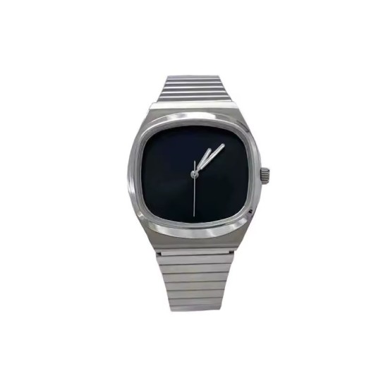 Orologio Minimalista Cassa a Cuscino - Orologio Acciaio con Quadrante Nero Sterile