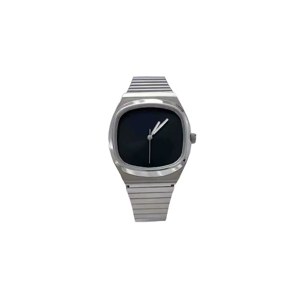Orologio Minimalista Cassa a Cuscino - Orologio Acciaio con Quadrante Nero Sterile