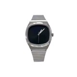Orologio Minimalista Cassa a Cuscino - Orologio Acciaio con Quadrante Nero Sterile
