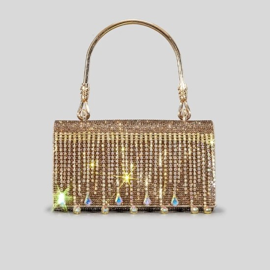 Borsa da Sera di Lusso con Strass | Borsa Elegante Donna – Champagne, Oro, Argento