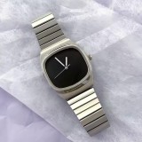 Unisex Minimalist Cushion Case Watch - Sterile Black Dial Stainless Steel Watch