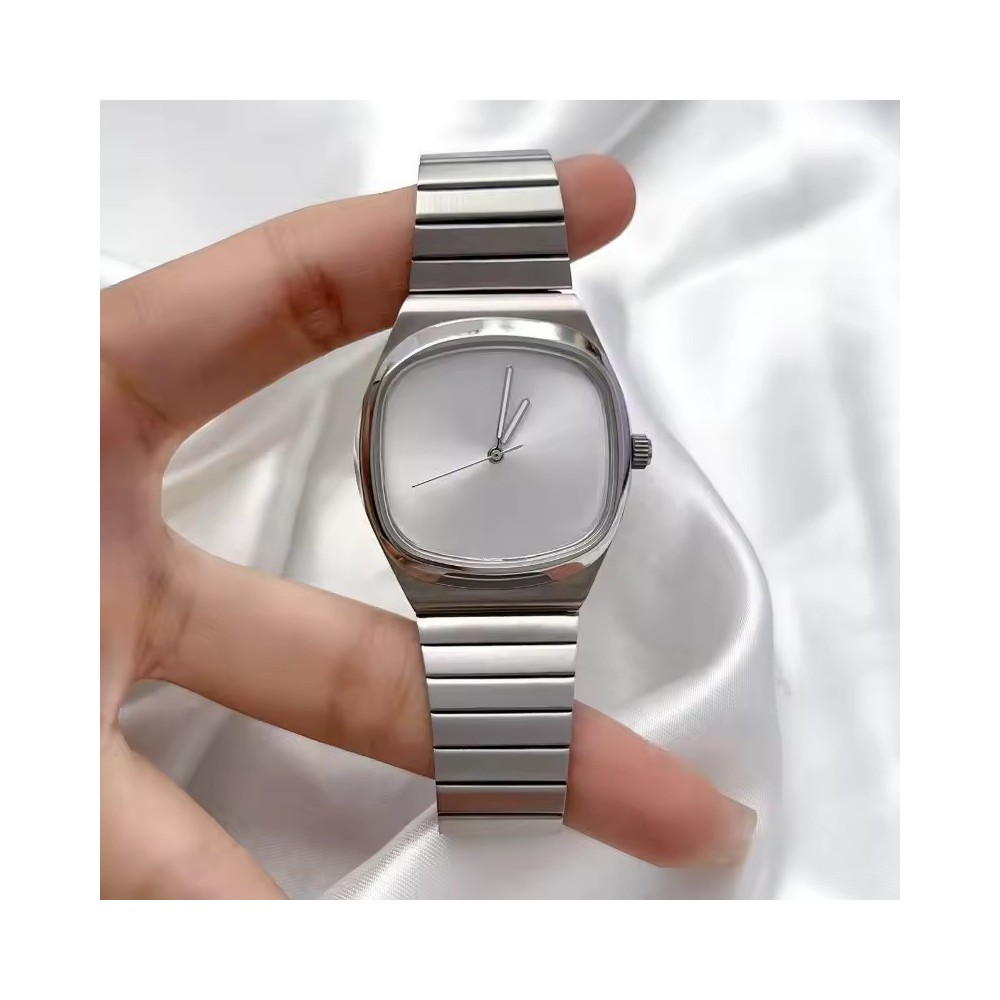 Unisex Minimalist Cushion Case Watch - Sterile Black Dial Stainless Steel Watch