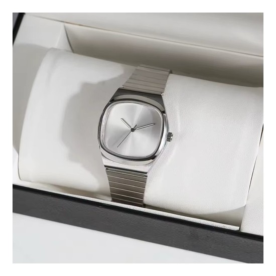 Unisex Minimalist Cushion Case Watch - Sterile Black Dial Stainless Steel Watch
