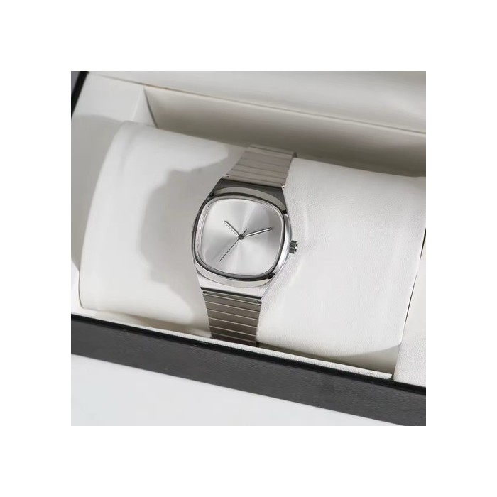 Unisex Minimalist Cushion Case Watch - Sterile Black Dial Stainless Steel Watch