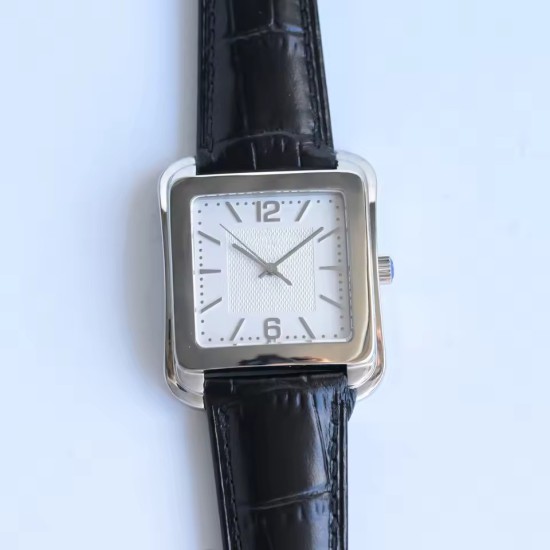 Unisex Retro Square Cushion Watch - Textured Silver Dial Leather Dress Watch