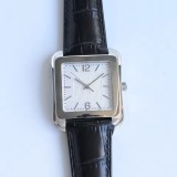 Unisex Retro Square Cushion Watch - Textured Silver Dial Leather Dress Watch