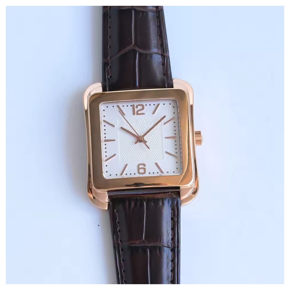 Unisex Retro Square Cushion Watch - Textured Silver Dial Leather Dress Watch