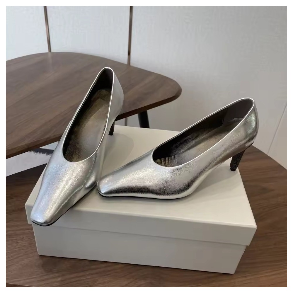 Rhinestone Leather Square Toe Stiletto Pumps