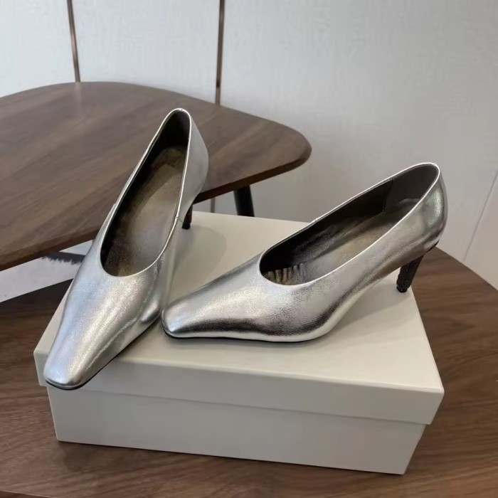 Décolleté in Pelle con Strass e Tacco a Spillo