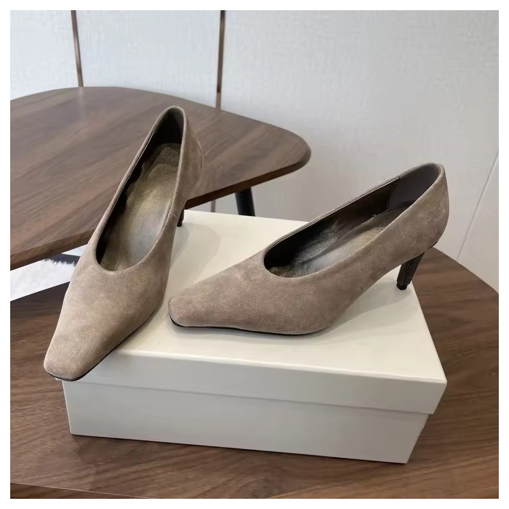 Rhinestone Leather Square Toe Stiletto Pumps
