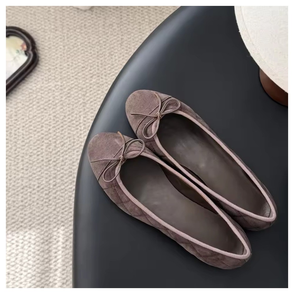 Ballerine Trapuntate Rosa in Pelle con Punta Nera