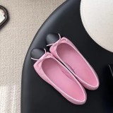 Ballerine Trapuntate Rosa in Pelle con Punta Nera