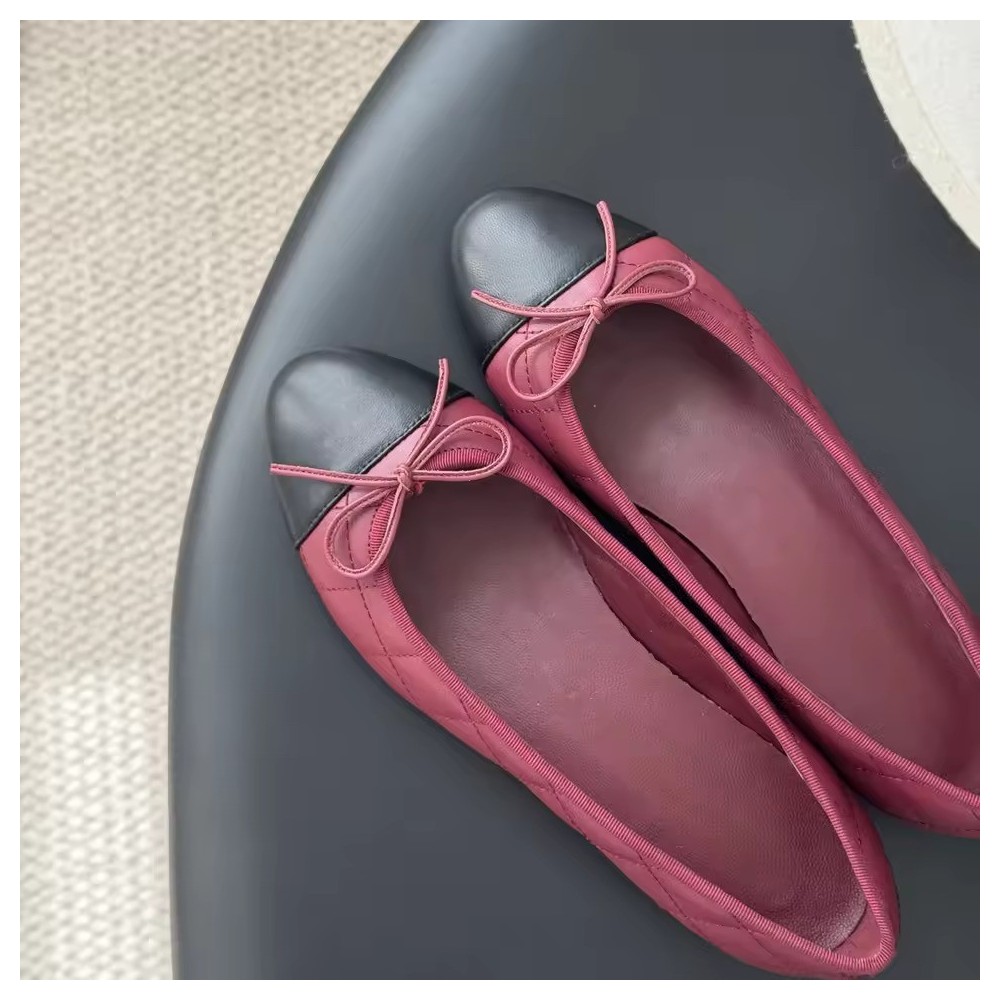 Ballerine Trapuntate Rosa in Pelle con Punta Nera
