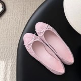 Quilted Pink Leather Ballet Flats with Black Toe Cap