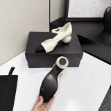 Two-Tone Mary Jane Pumps - Women's Cap Toe Block Heels with Sculptural Pearl