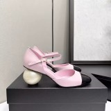 Two-Tone Mary Jane Pumps - Women's Cap Toe Block Heels with Sculptural Pearl