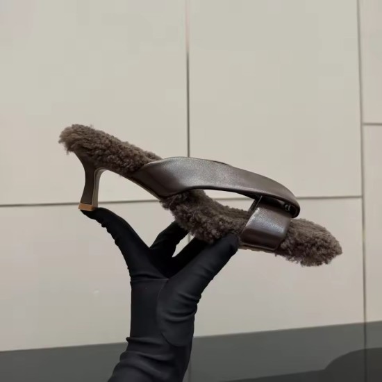 Leather Thong Mules - Women's Shearling-Lined Kitten Heel Sandals