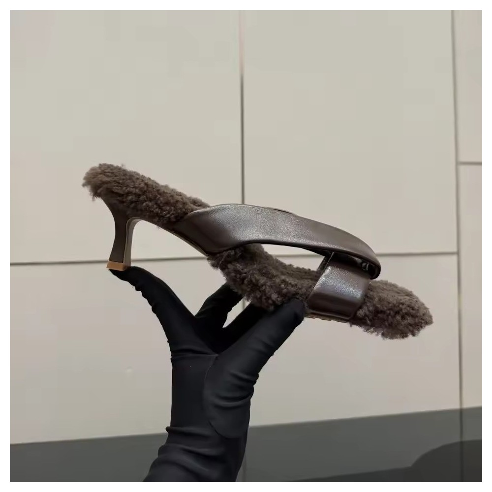 Leather Thong Mules - Women's Shearling-Lined Kitten Heel Sandals