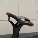 Leather Thong Mules - Women's Shearling-Lined Kitten Heel Sandals