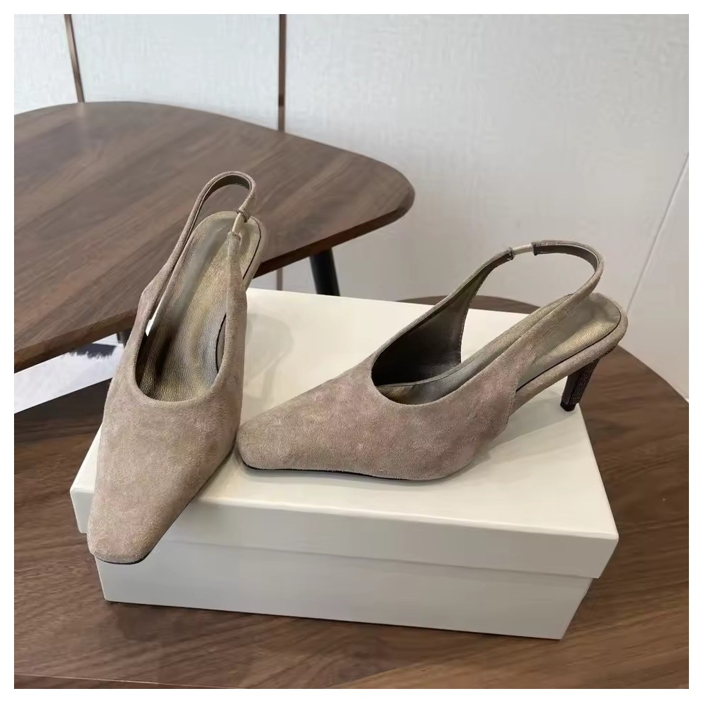 Suede Slingback Pumps - Women's Pointed-Toe Kitten Heel Shoes