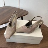 Suede Slingback Pumps - Women's Pointed-Toe Kitten Heel Shoes
