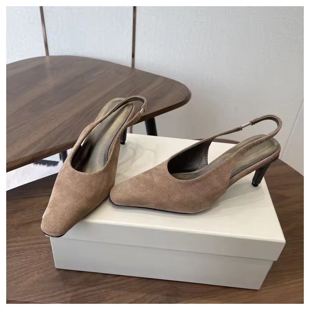 Suede Slingback Pumps - Women's Pointed-Toe Kitten Heel Shoes