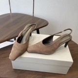 Suede Slingback Pumps - Women's Pointed-Toe Kitten Heel Shoes