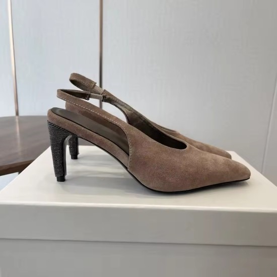 Suede Slingback Pumps - Women's Pointed-Toe Kitten Heel Shoes