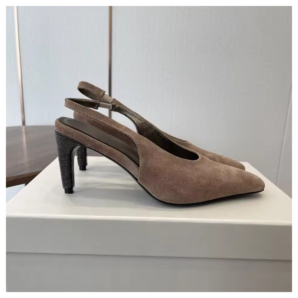 Suede Slingback Pumps - Women's Pointed-Toe Kitten Heel Shoes