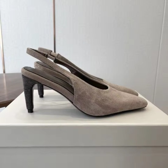 Suede Slingback Pumps - Women's Pointed-Toe Kitten Heel Shoes