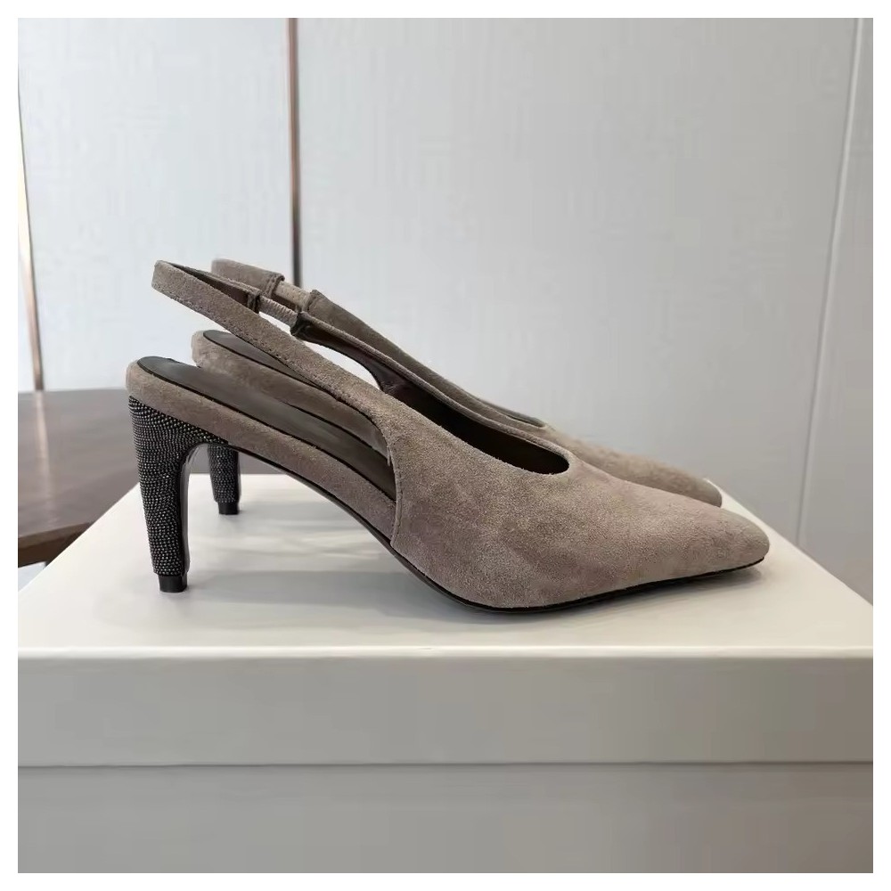 Suede Slingback Pumps - Women's Pointed-Toe Kitten Heel Shoes