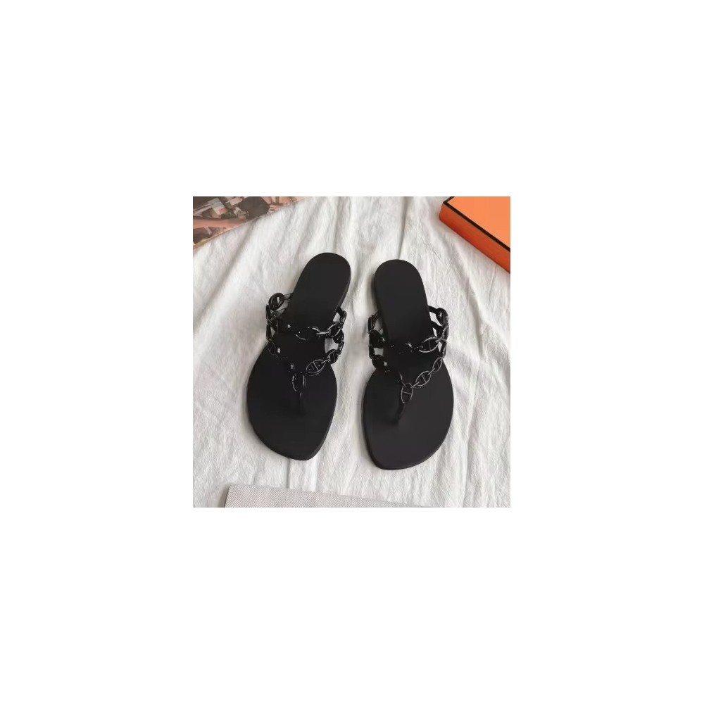 Women's Chain-Link Thong Sandals | Flat Square-Toe Slip-On Slides