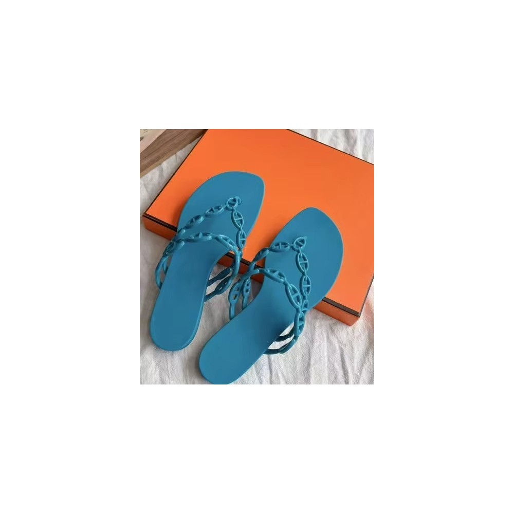 Women's Chain-Link Thong Sandals | Flat Square-Toe Slip-On Slides