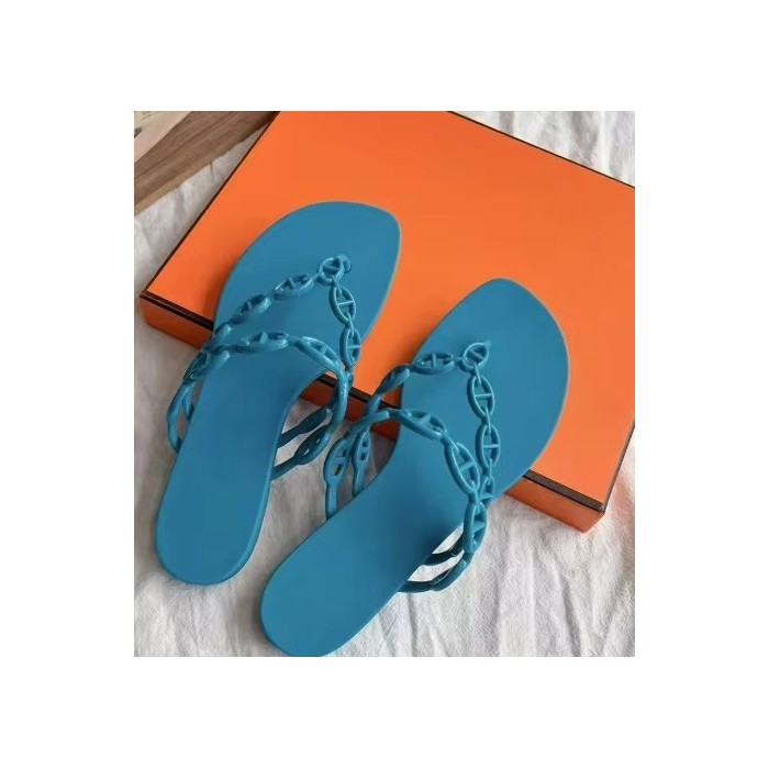 Women's Chain-Link Thong Sandals | Flat Square-Toe Slip-On Slides