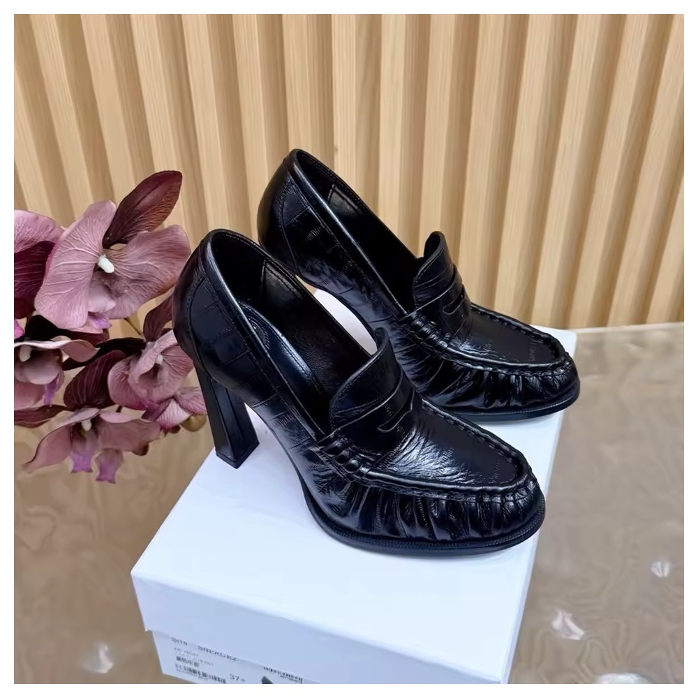 Women's Croc-Embossed Heeled Loafers | Chunky High Heel Pumps