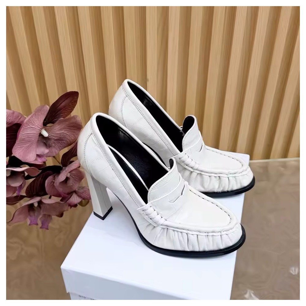 Women's Croc-Embossed Heeled Loafers | Chunky High Heel Pumps