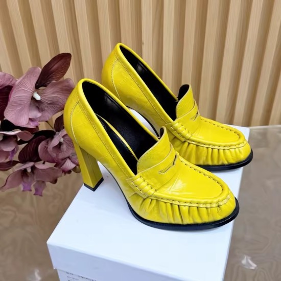 Women's Croc-Embossed Heeled Loafers | Chunky High Heel Pumps