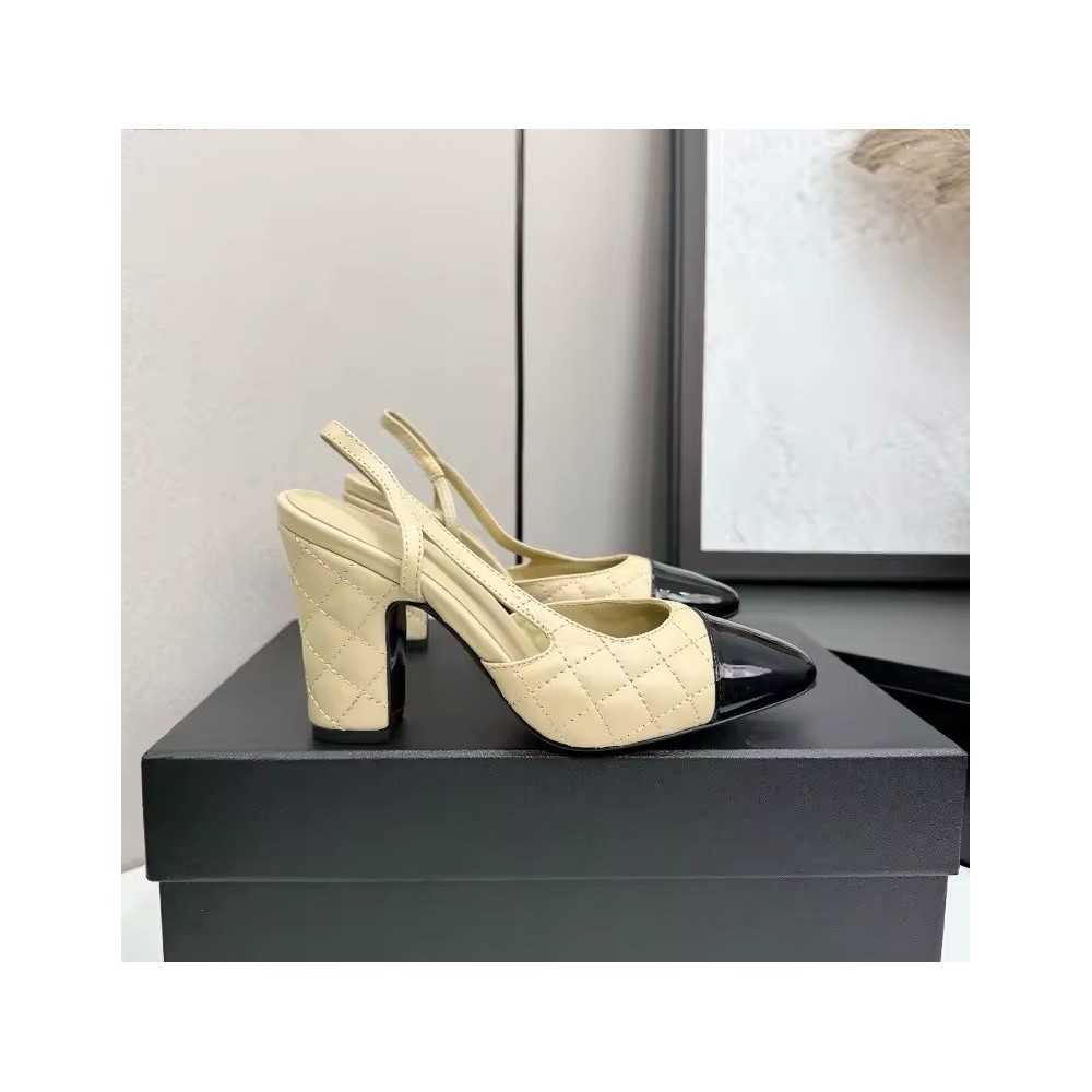 Slingback Bicolore Trapuntate da Donna | Décolleté con Tacco Largo Alto