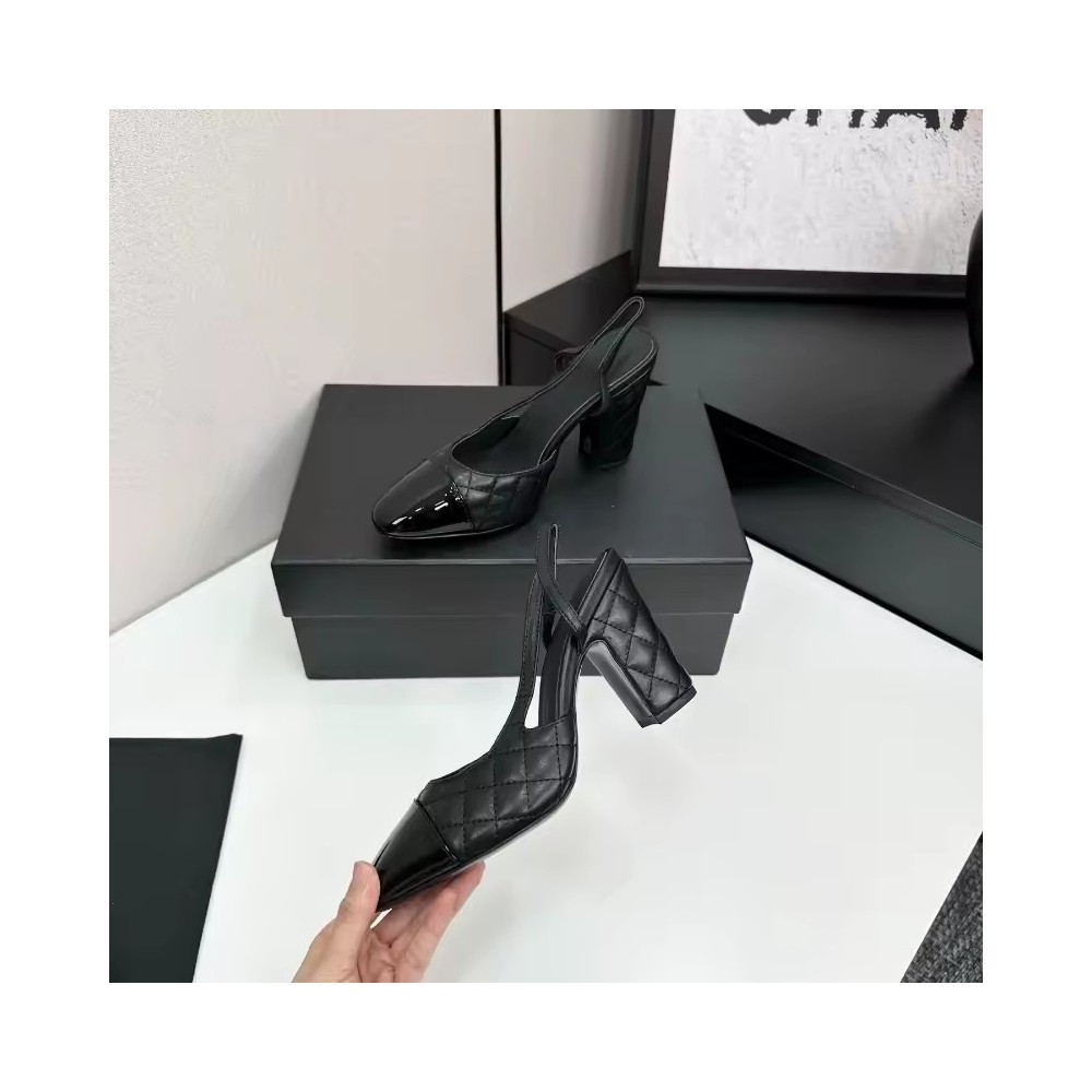 Women's Quilted Two-Tone Slingbacks | High Block Heel Cap-Toe Pumps