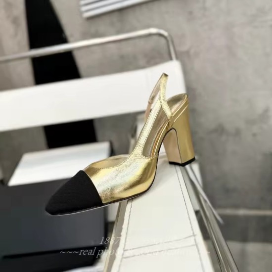 Scarpe Slingback Bicolore da Donna | Décolleté con Tacco Largo Cap-Toe