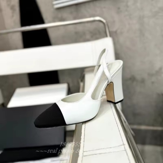 Scarpe Slingback Bicolore da Donna | Décolleté con Tacco Largo Cap-Toe