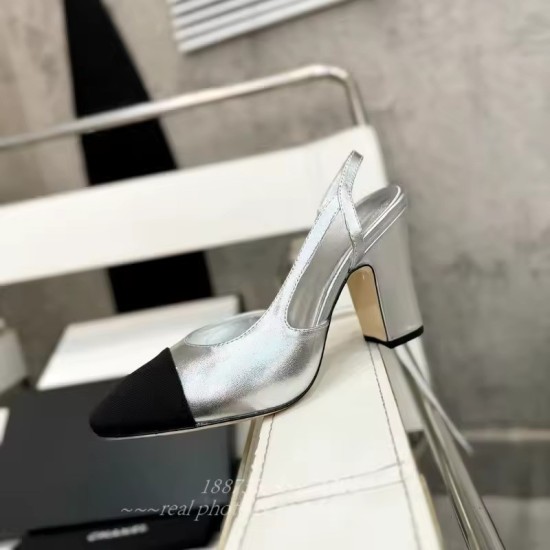 Scarpe Slingback Bicolore da Donna | Décolleté con Tacco Largo Cap-Toe