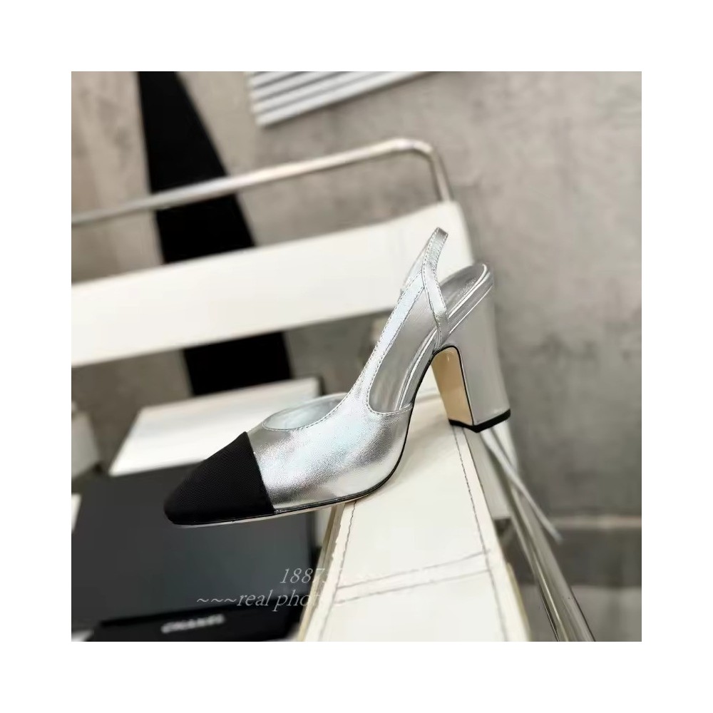 Scarpe Slingback Bicolore da Donna | Décolleté con Tacco Largo Cap-Toe