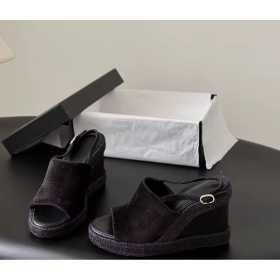 Sandali Espadrillas con Zeppa in Denim e Cinturino