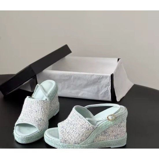 Sandali Espadrillas con Zeppa in Denim e Cinturino