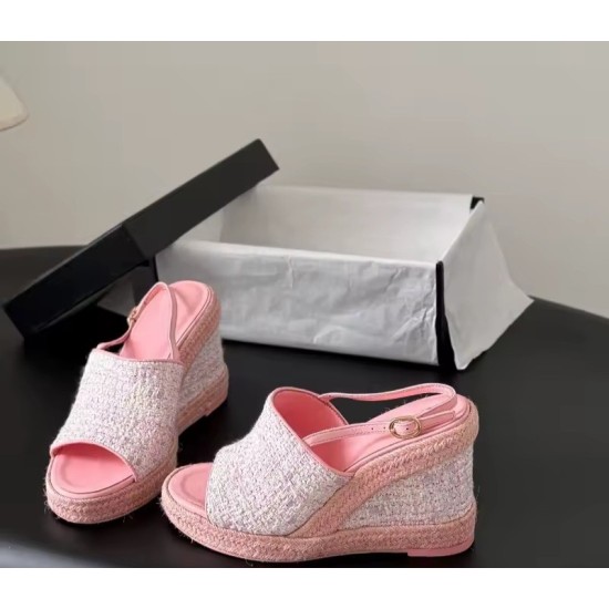 Sandali Espadrillas con Zeppa in Denim e Cinturino